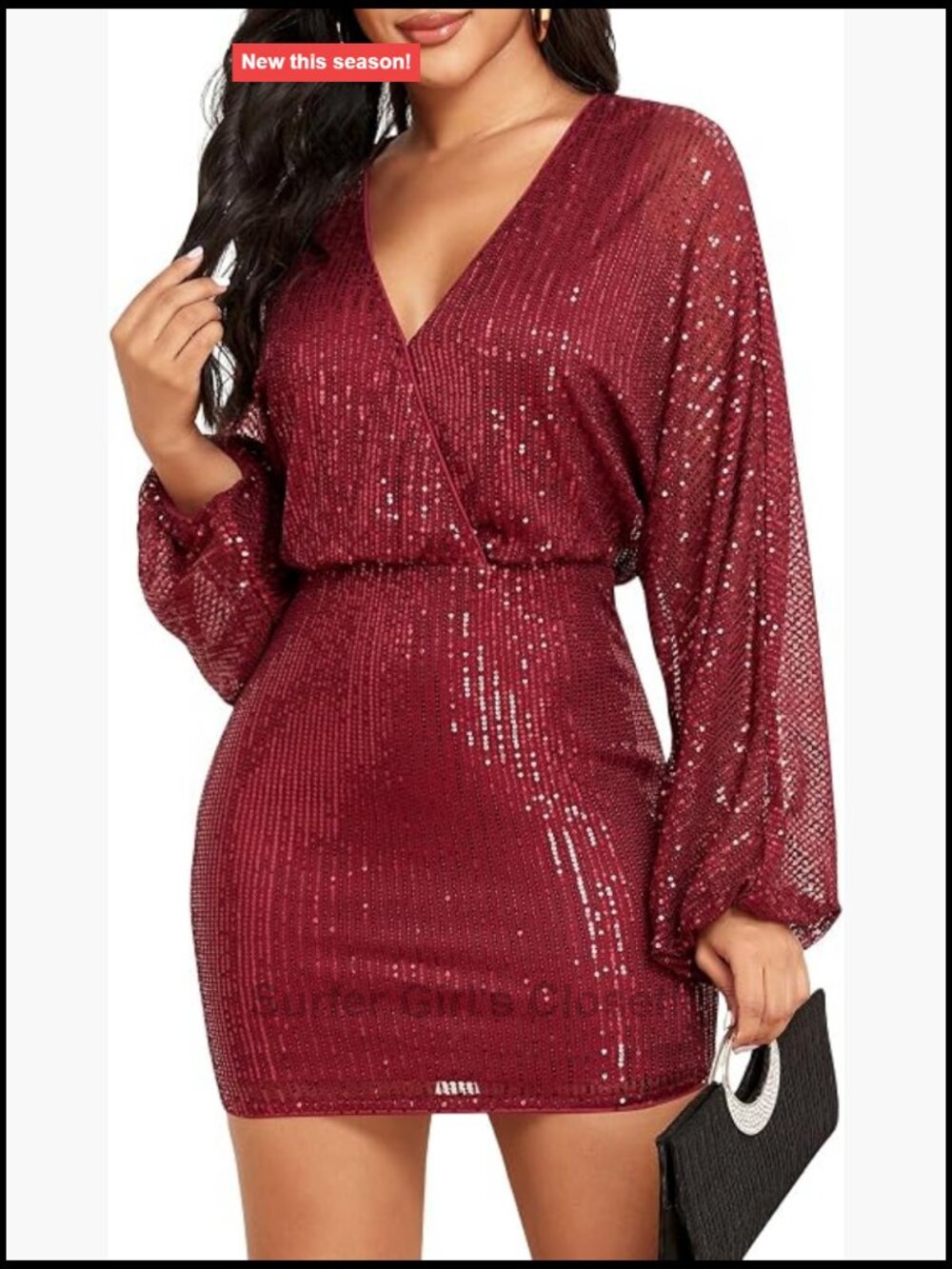 Sequin Glitter Bodycon V-Neck Mini Dress Long Sleeve Party Prom